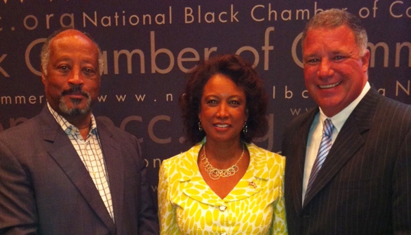 Jennifer hosts economic summit with Chamber President Harry Alford and Wayne Huinzenger Jr.